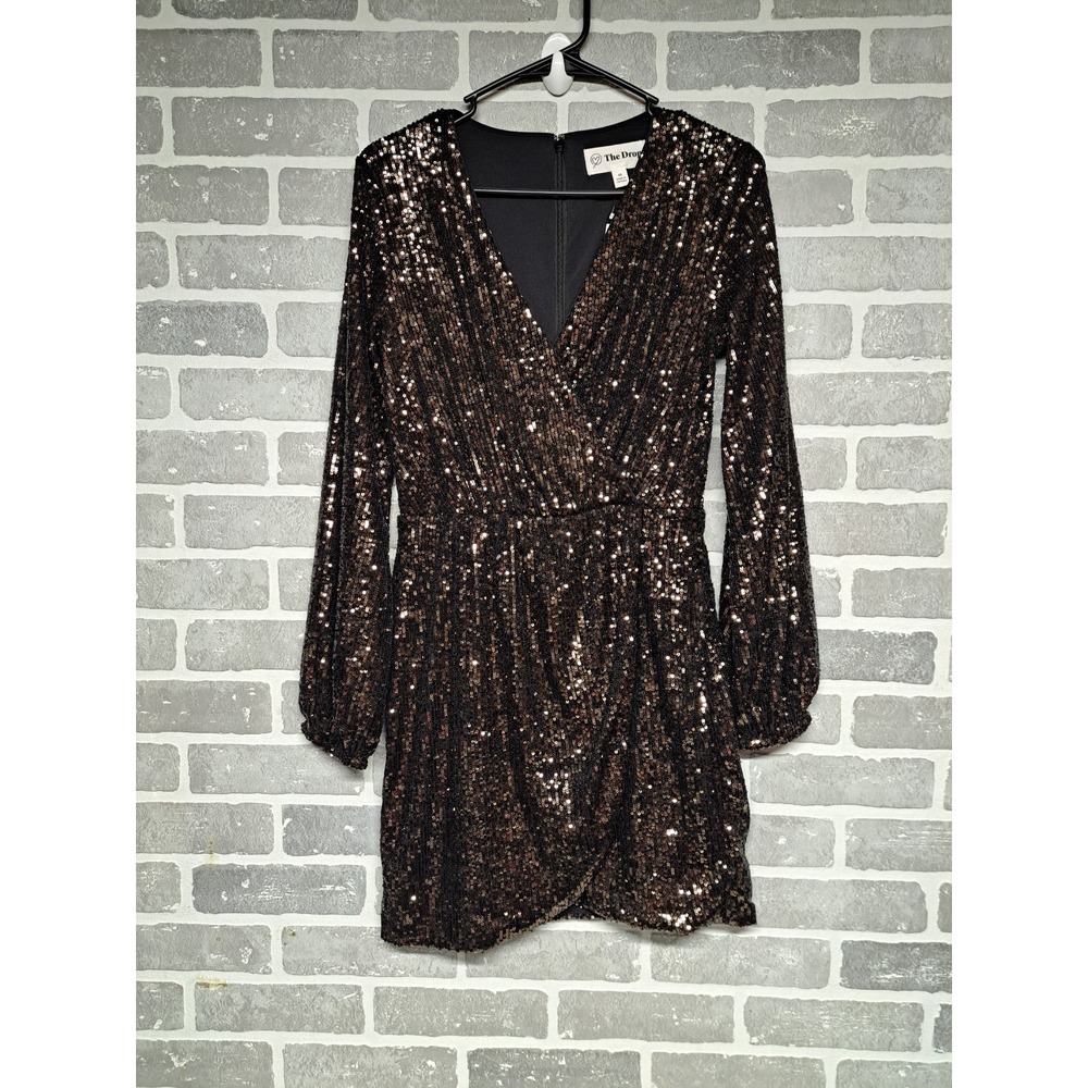 The Drop Women's Helena Sequin Wrap‎ Dress Brown Black NWT Size XSmall